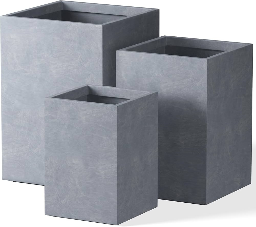 Kante 18.5",15.7",12.6" H Tall Rectangular Concrete Planters Set of 3, Outdoor Indoor Lightweight... | Amazon (US)