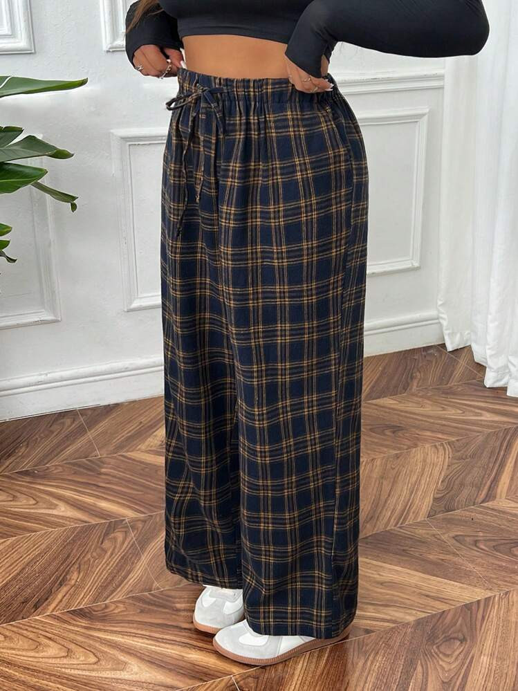 Wide Leg Loose Autumn Plaid Pants  | SHEIN