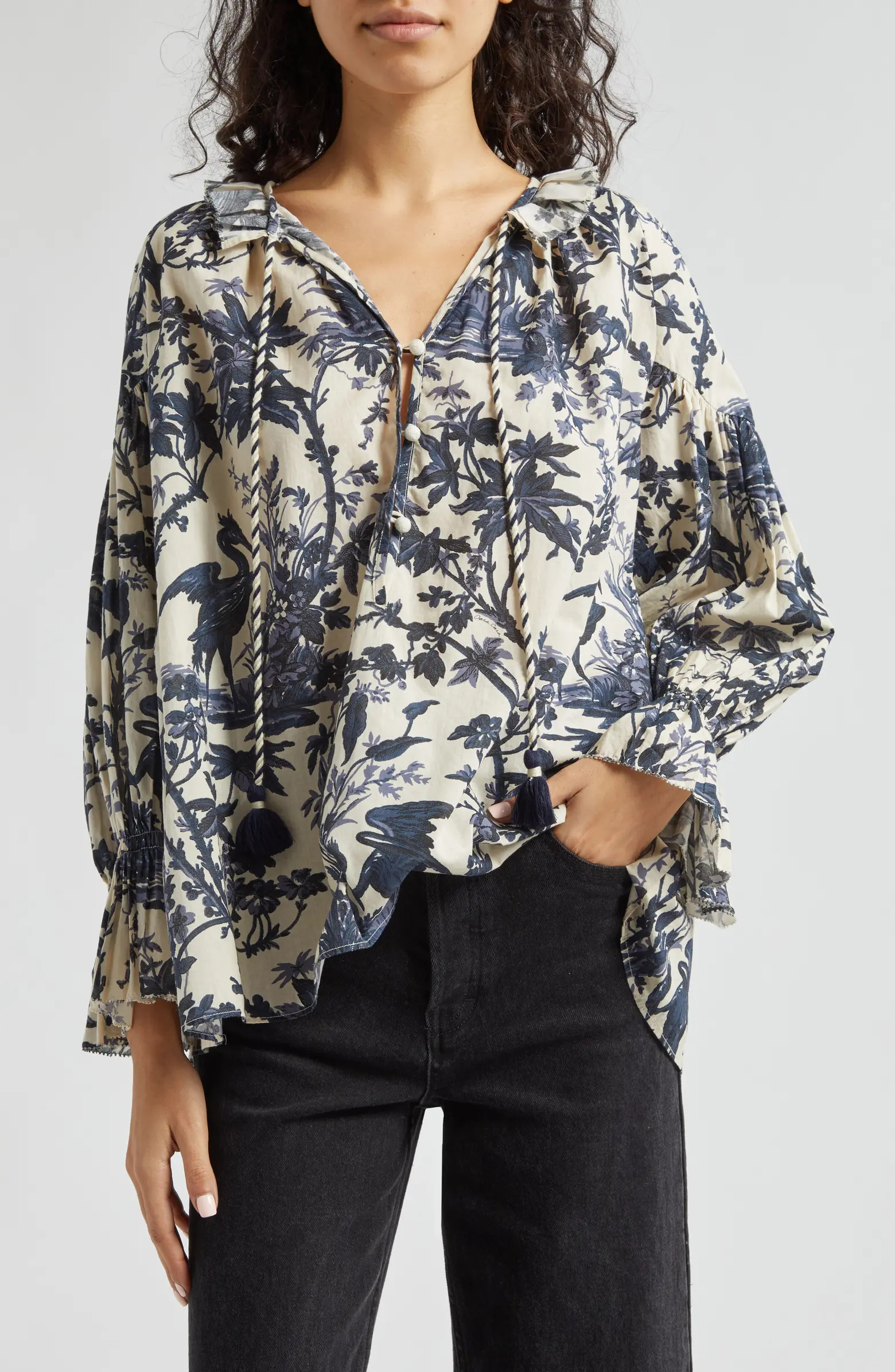 Cara Cara Aramis Tie Neck Cotton Top | Nordstrom | Nordstrom