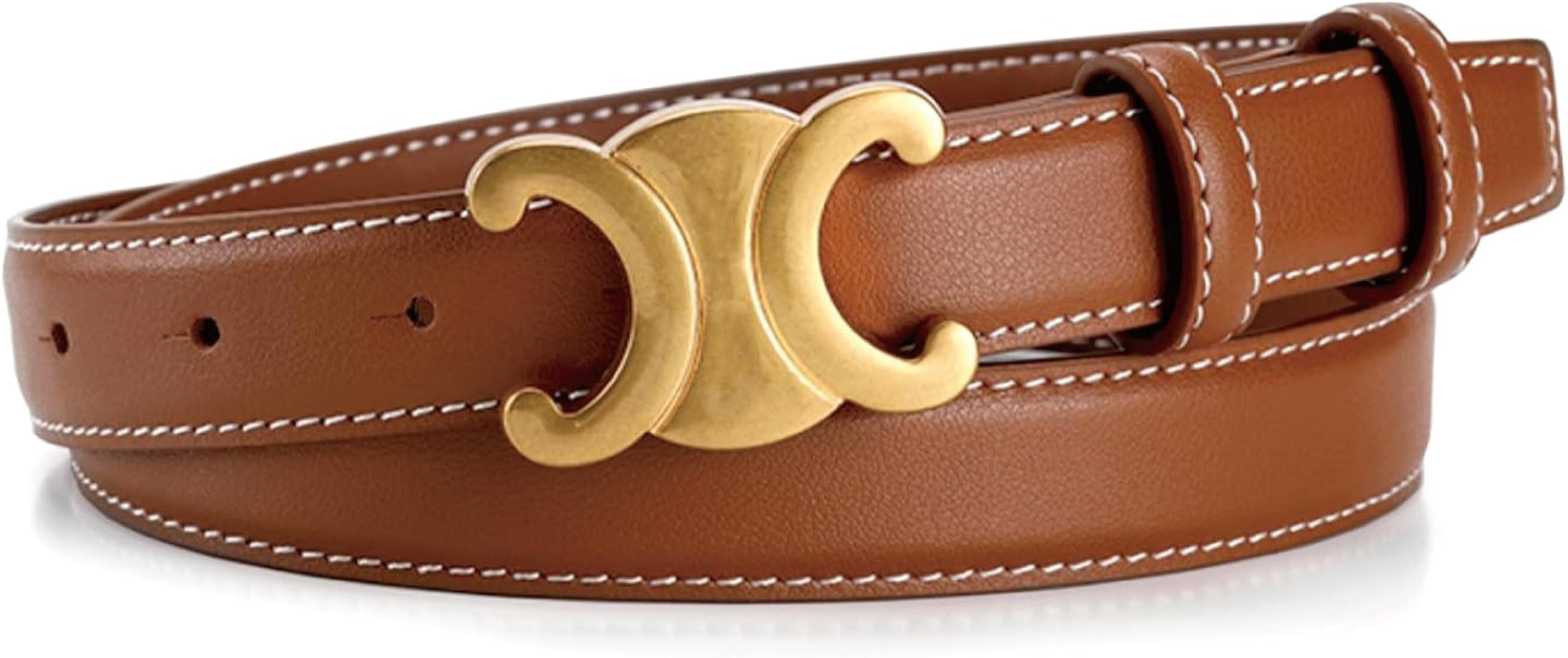 Women Fashion Genuine Leather Skinny Thin Waist Belt for Jeans Dress Golf, Adjustable | Amazon (US)