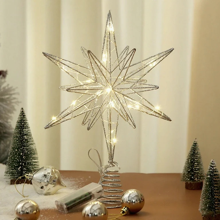 Christmas Tree Topper Star Lighted Five-Pointed Star LED Tree Topper with Spring Base Gold Tree D... | Walmart (US)