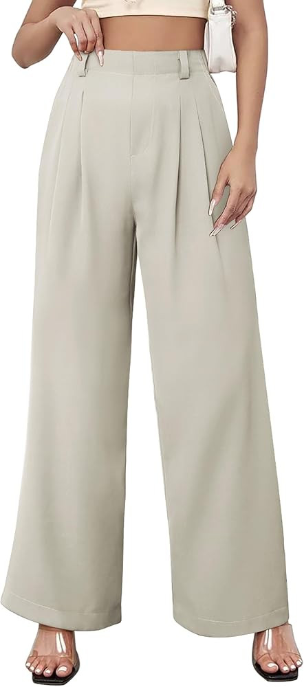 Womens Wide Leg Pants High Waisted Dress Pants Straight Leg Work Office Trousers with Pockets Bus... | Amazon (US)