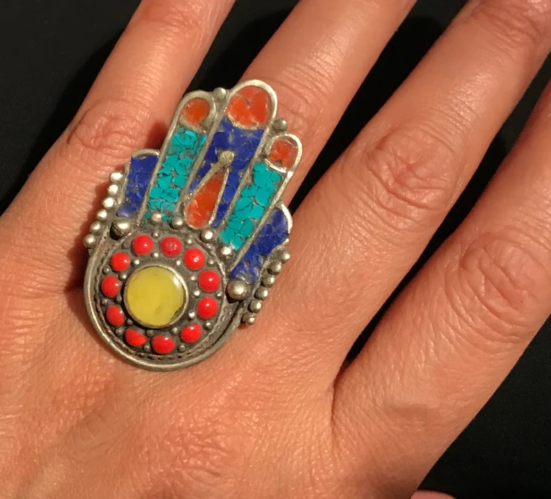 Khamsa Ring, 8.5 Hands of Fatima Ring-nepal Turquoise Ring-vintage Navajo Ring Statement Jewelry ... | Etsy (US)