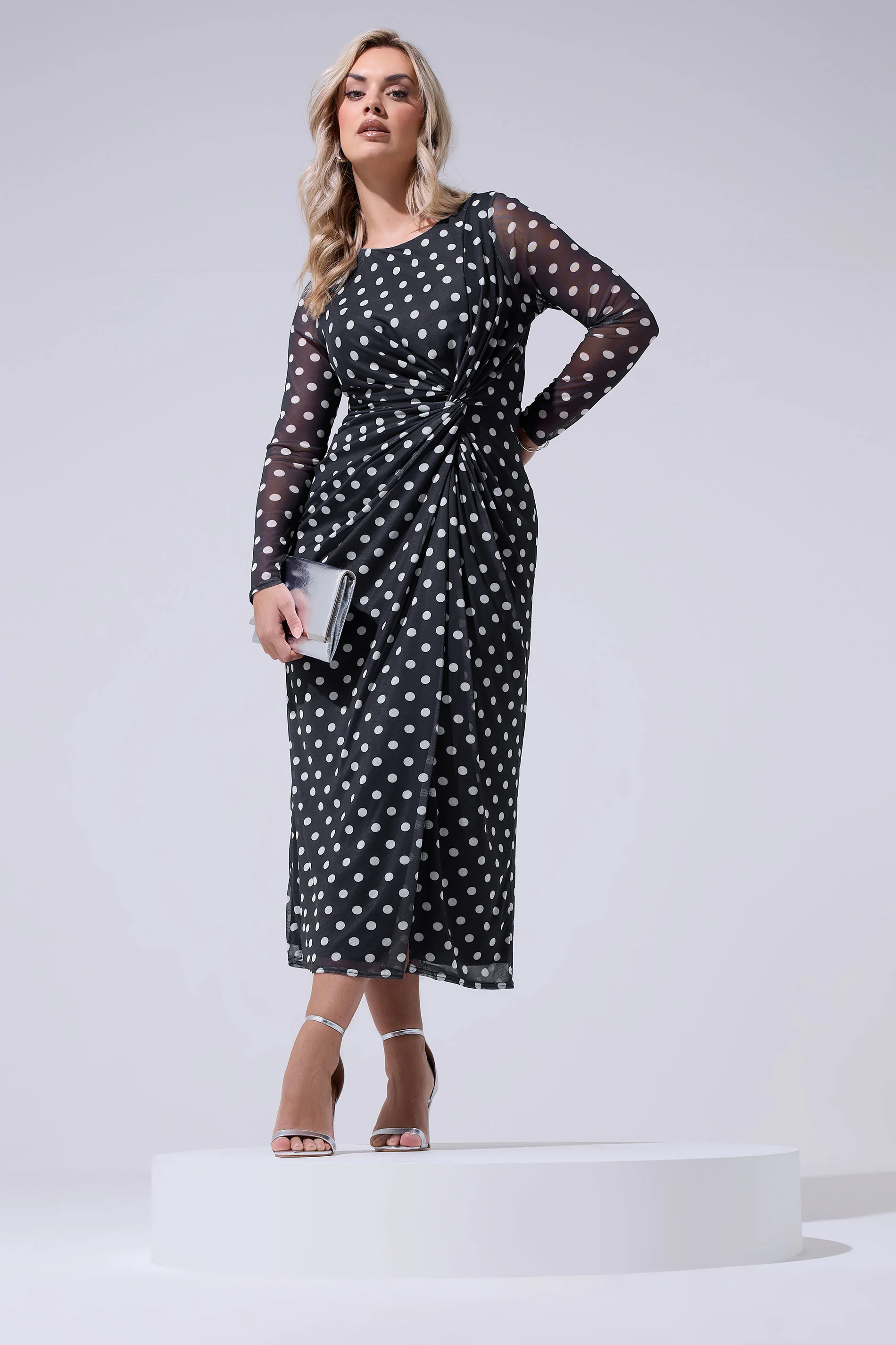 YOURS LONDON Plus Size Navy Blue Polka Dot Knot Dress | Yours Clothing UK