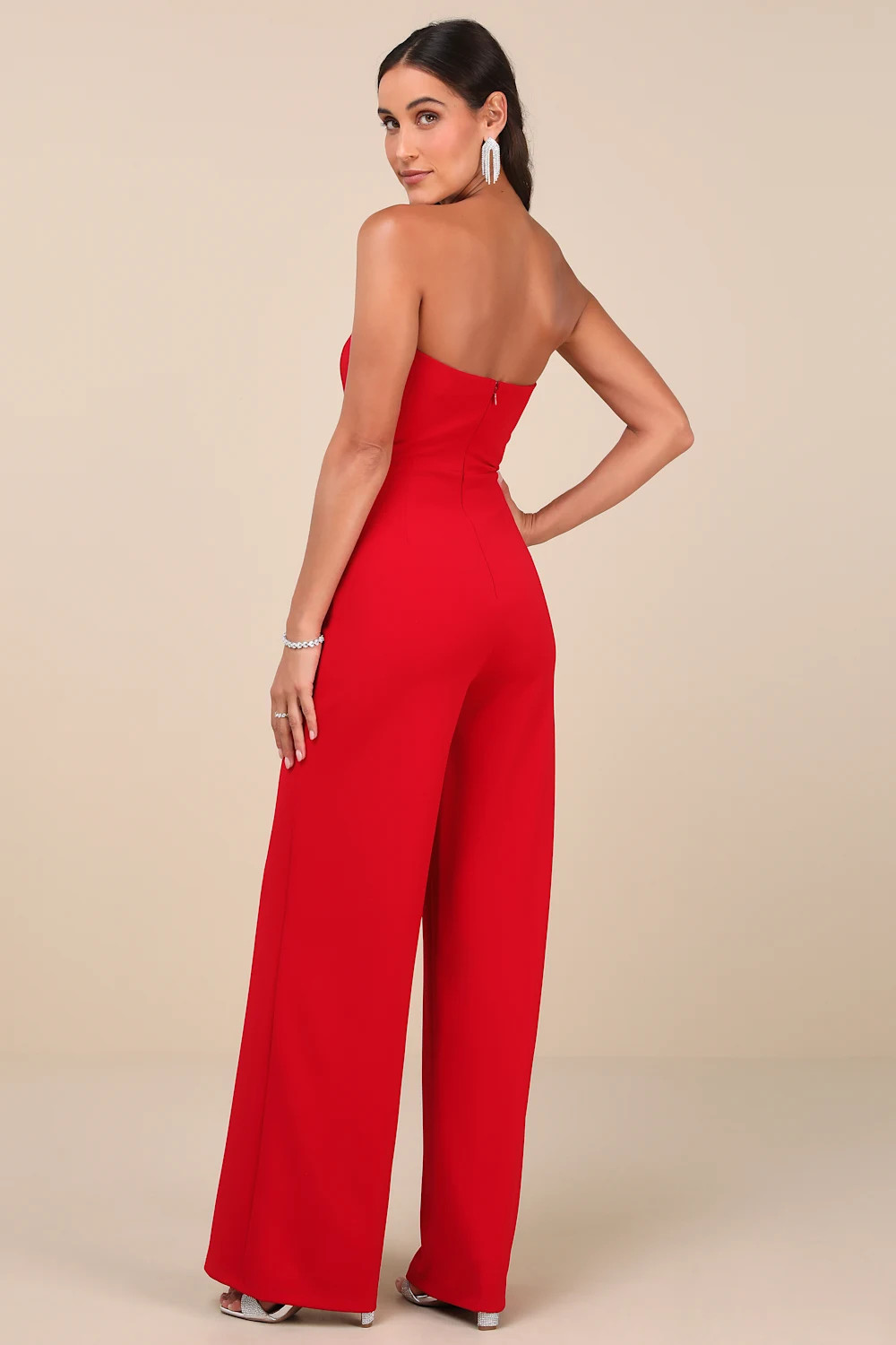 Lavish Muse Red Rhinestone Strapless Jumpsuit | Lulus
