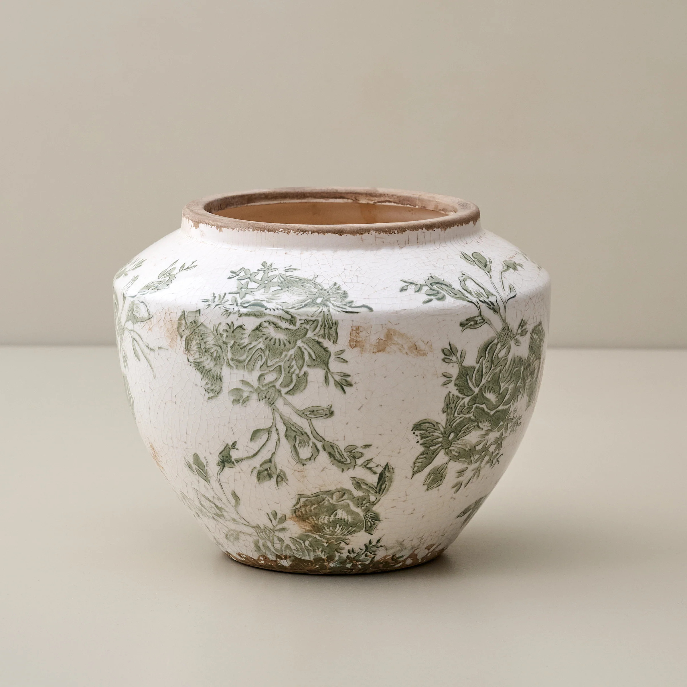 Green and White Distressed Floral Vase | Magnolia