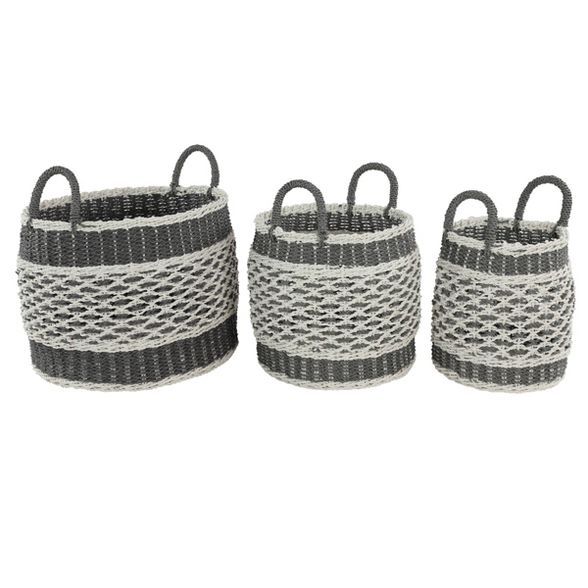 Olivia & May Set of 3 Large Round Lattice Design Plastic Rope Storage Baskets | Target