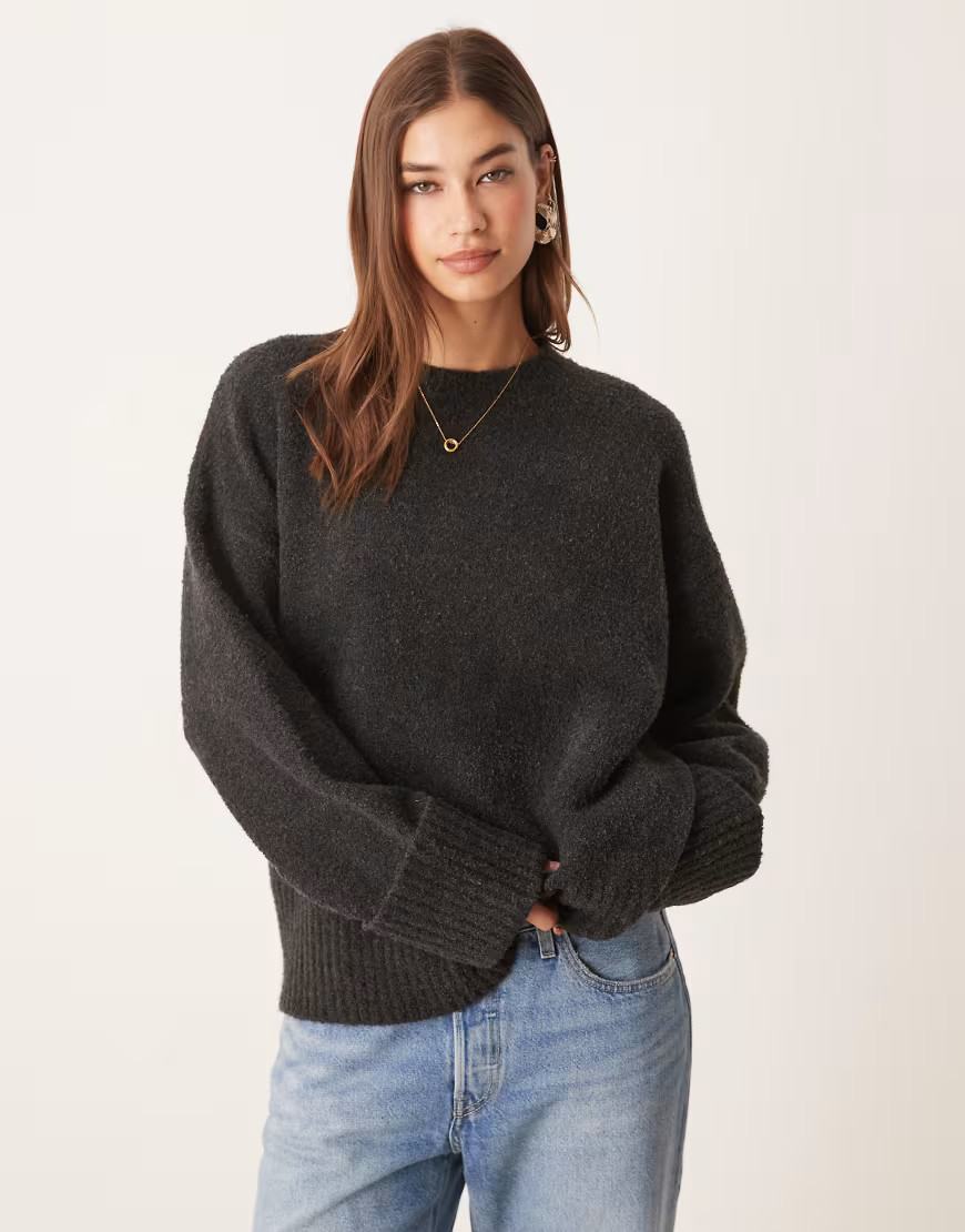Pretty Lavish Camille oversized borg jumper in charcoal-Grey | ASOS (Global)