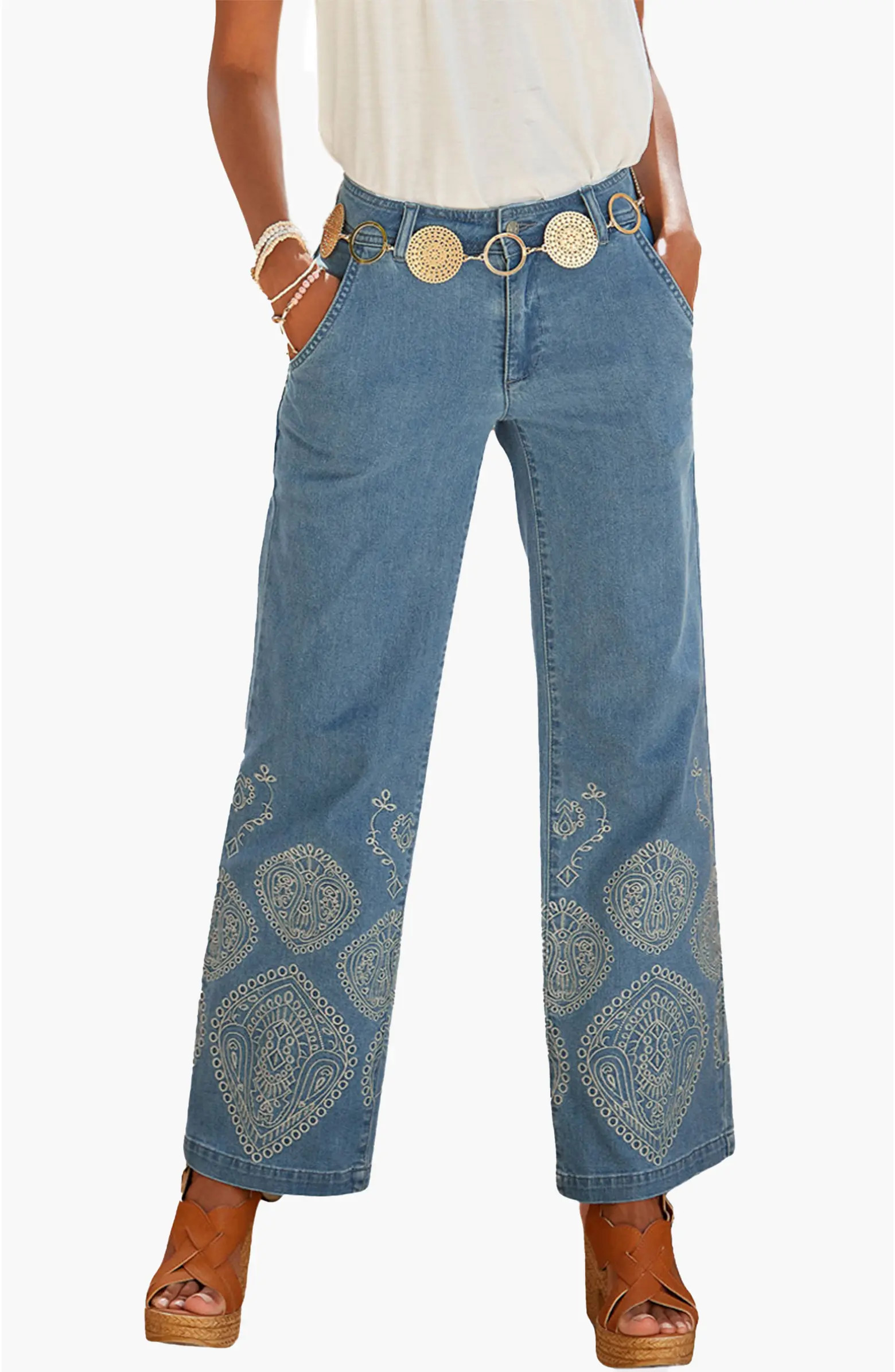 Women's Embroidered Wide Leg Jeans | Nordstrom