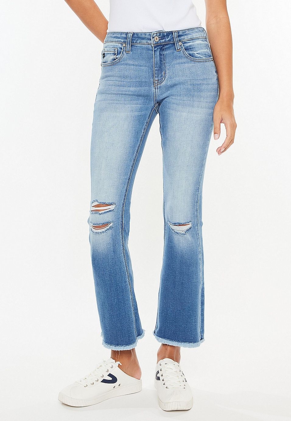 KanCan™ Mid Rise Frayed Hem Ankle Crop Flare Jean | Maurices