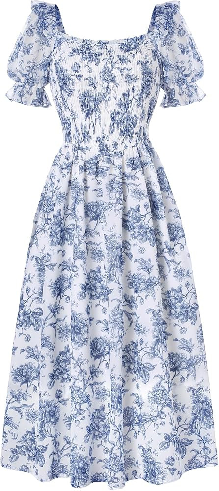 Scarlet Darkness Floral Dress for Women Summer Puff Sleeve Square Neck A Line Flowy Wedding Guest... | Amazon (US)