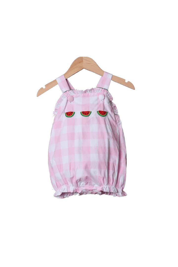 French Knot Watermelon Pink Gingham Bubble | The Smocked Flamingo