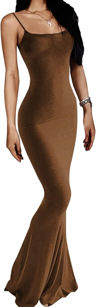 AnotherChill Women's Casual Lounge Slip Long Dress Sexy Sleeveless Backless Bodycon Maxi Dresses ... | Amazon (US)