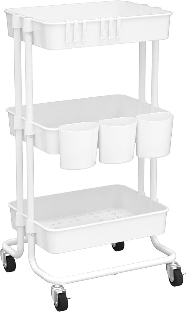 CAXXA 3-Tier Rolling Storage Organizer with 3 Small Baskets - Mobile Utility Cart with Caster Whe... | Amazon (US)