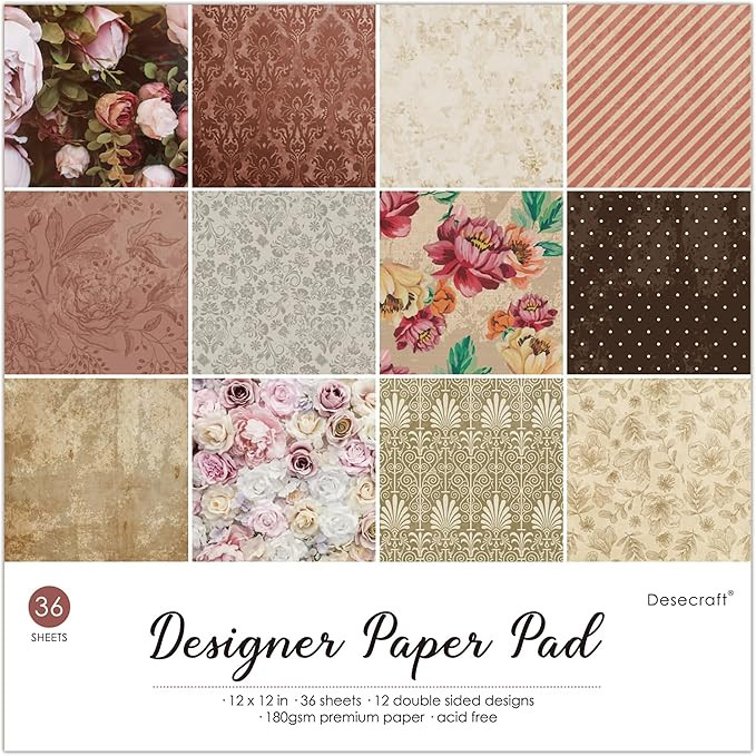 Vintage Flora 12x12 in Double Sided Paper Pad Pack Scrapbook Cardstock Decorative Paper - 36 Shee... | Amazon (US)