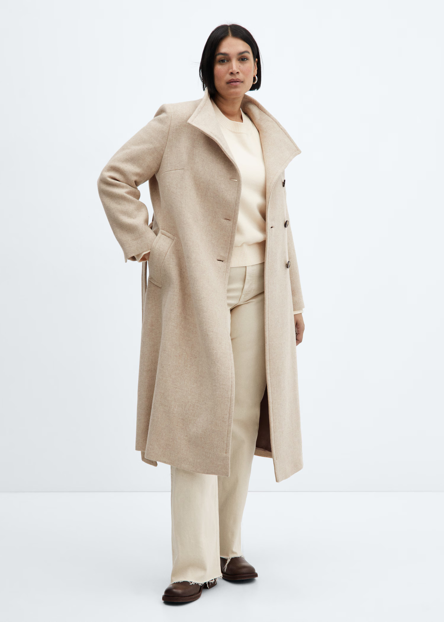 Belted Manteco wool coat - Woman | MANGO USA | MANGO (US)