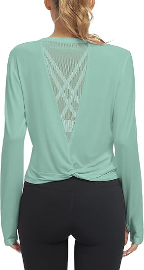 Mippo Long Sleeve Workout Tops Slightly Cropped Shirts for Women to Wear with Leggings | Amazon (US)