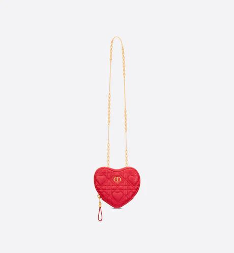 Dior Caro Heart Pouch with Chain  Red Cannage Calfskin with Heart Motif | DIOR | Dior Couture