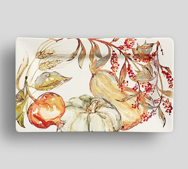 Harvest Pumpkin Stoneware Rectangular Serving Platter | Pottery Barn (US)