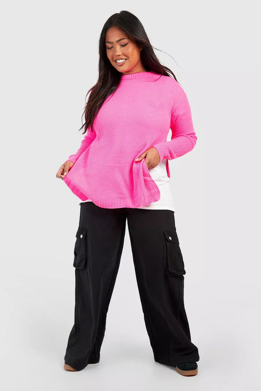 Plus Side Split Moss Stitch Sweater | boohoo (US & Canada)