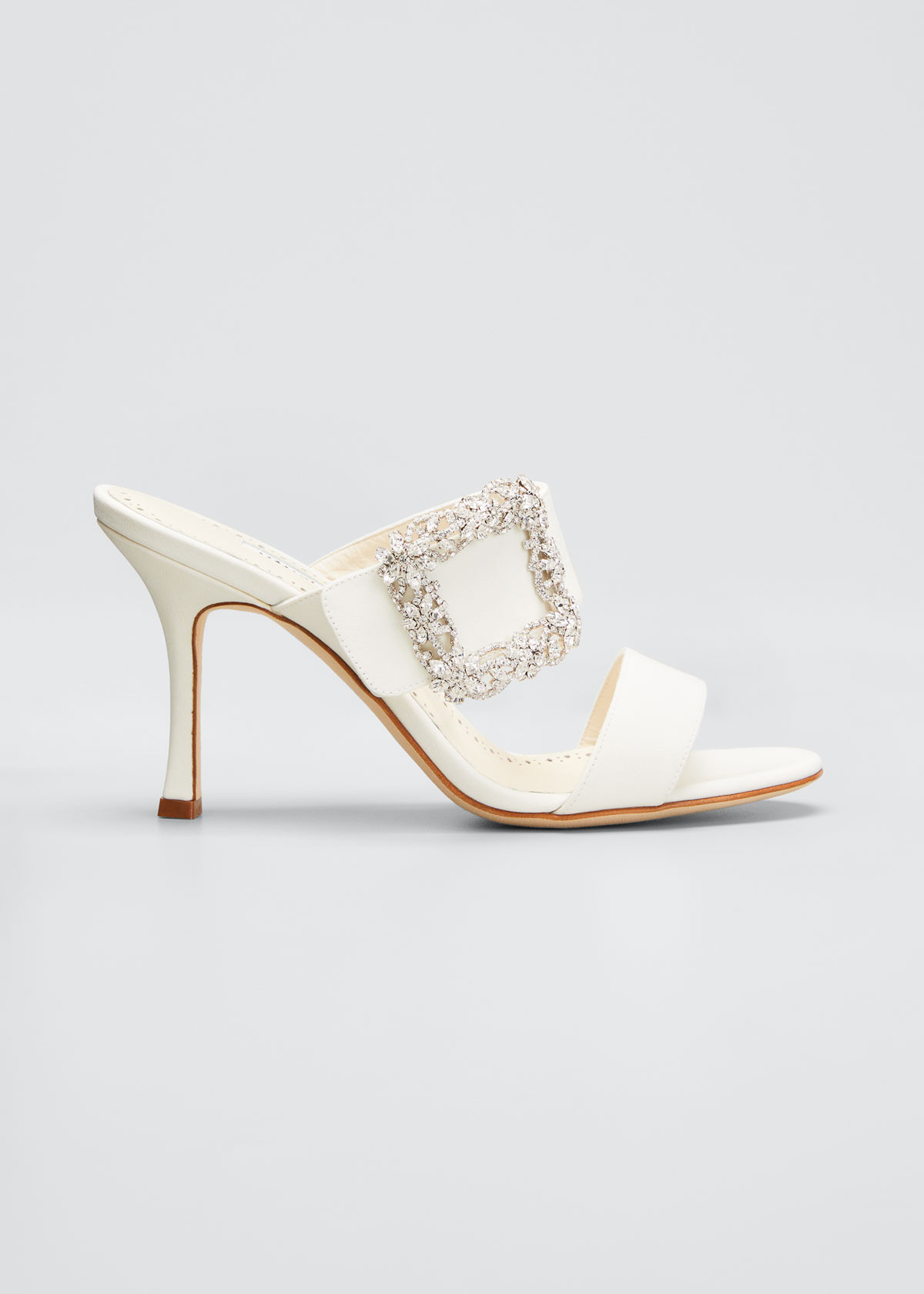 Gable Silk Crystal Buckle Slide Sandals, Cream | Bergdorf Goodman