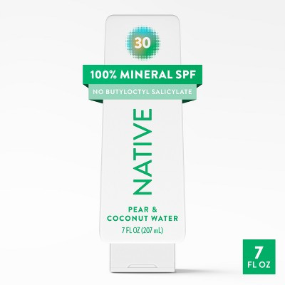 Native Mineral Sunscreen with Zinc Oxide - Pear & Coconut Water - SPF 30 - 7oz: Whole Body, Vegan, Lotion | Target