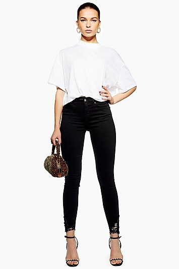 Black Ripped Hem Jamie Jeans - Black | Topshop US