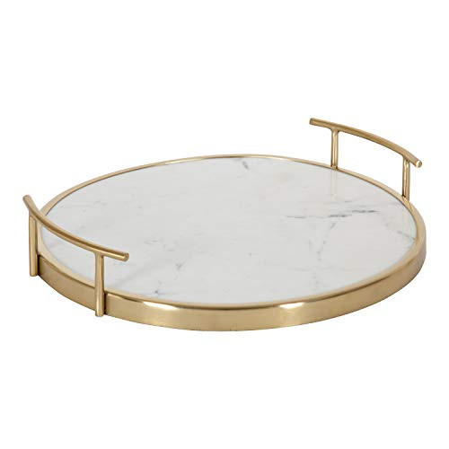 Kate and Laurel Marbury Modern Round Tray, 14 inch Diameter, White Marble and Gold, Contemporary Marble Tray for Storage and Display | Amazon (US)