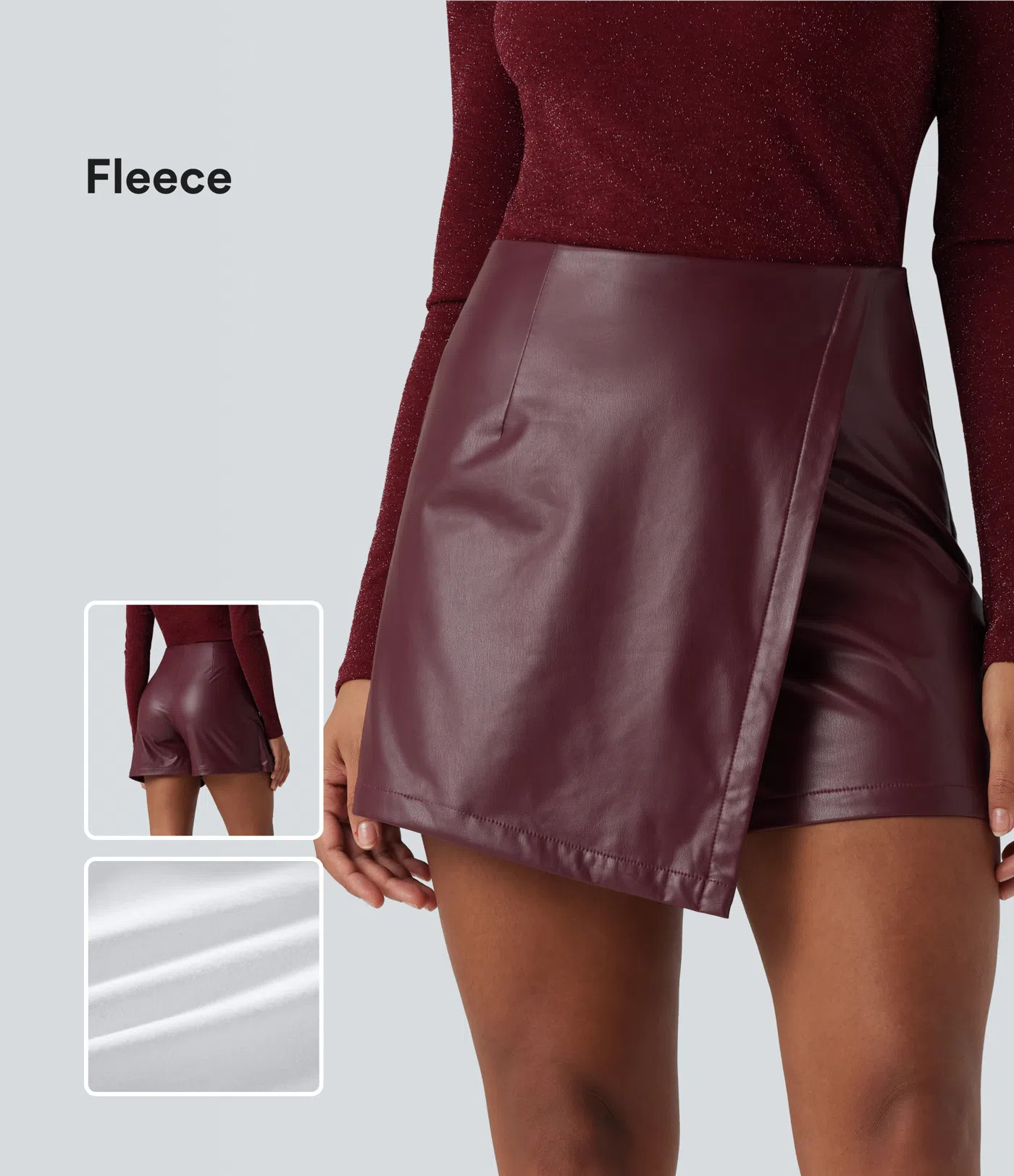 Women’s High Waisted Mini Fleece Casual PU Leather Skort - Halara | HALARA