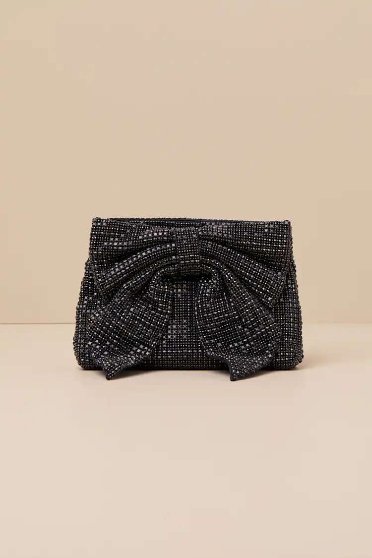 Isabella Black Rhinestone Bow Clutch | Lulus