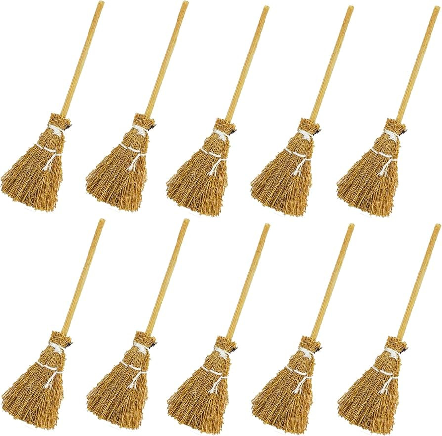 10 Pieces Mini Witches Broomstick Mini Broom Halloween Straw Craft Miniature Brush Decorations Wi... | Amazon (US)