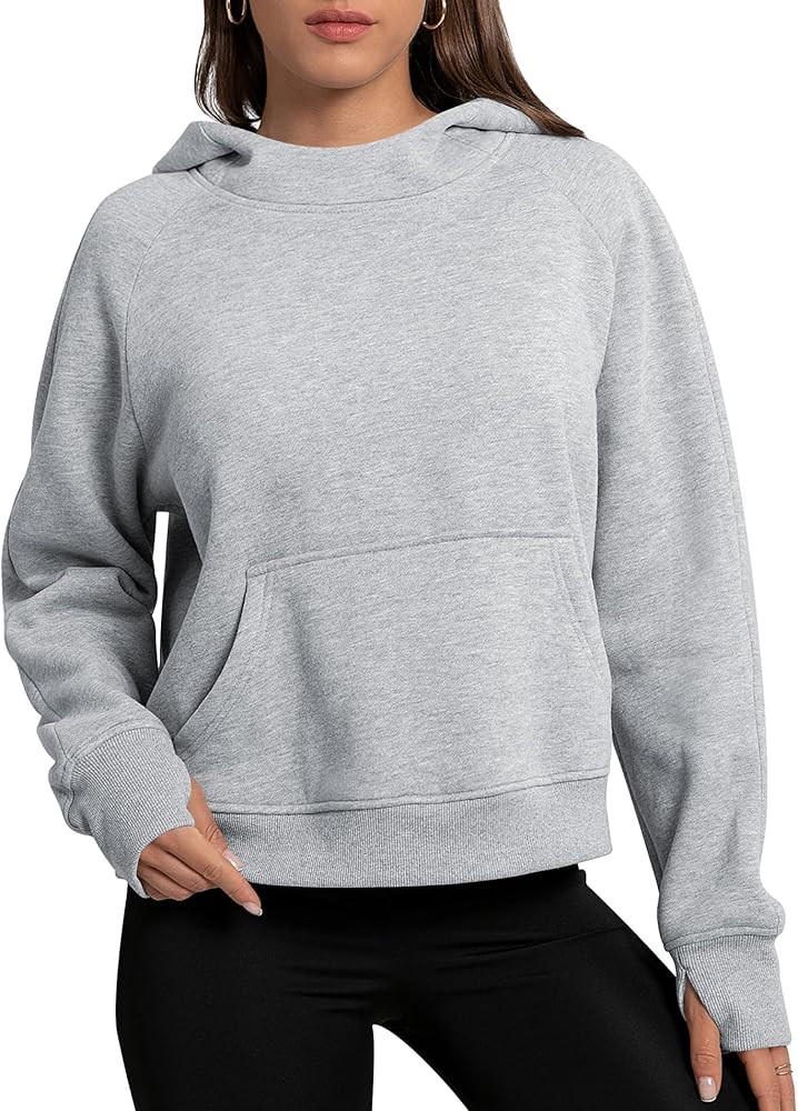 Womens Cropped Hoodies Mock Neck Sweatshirts Fall Fleece Lined Pullover with Thumb Hole 2024 Wint... | Amazon (US)