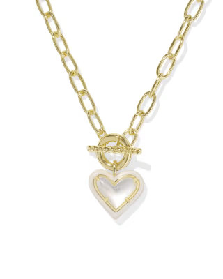 Ari Heart Gold Enamel Frame Link and Chain Necklace in Pink Iridescent Glitter Glass | Kendra Sco... | Kendra Scott