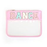 Varsity Letter Pouch Clear Zippered Bag with Chenille and Gold Patches Pink DANCE | Amazon (US)