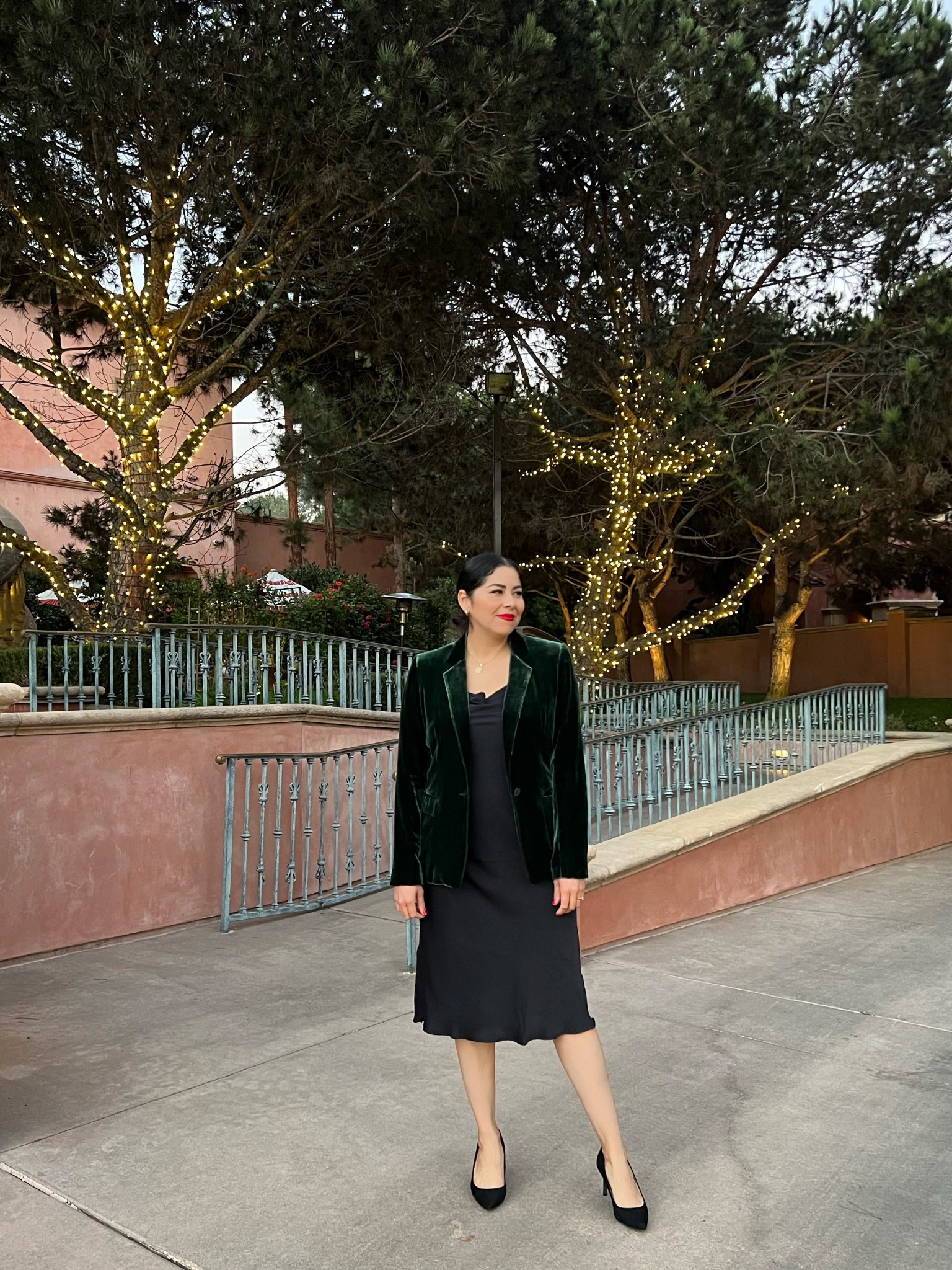 Holiday Party Outfit with black midi slip dress and green velvet blazerr

#LTKMidsize #LTKHoliday #LTKootd
