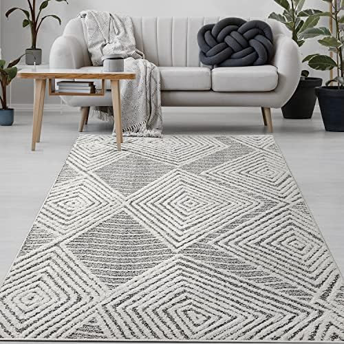 Antep Rugs Palafito 5x7 Geometric Shag Diamond High-Low Pile Textured Indoor Area Rug (Gray, 5'3"... | Amazon (US)