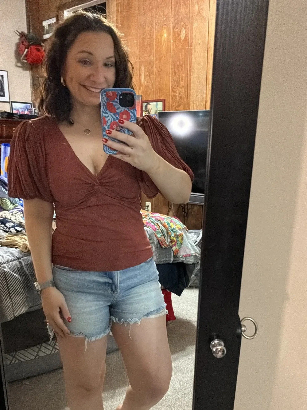 Express rust / burgandy puffed sleeve top | Poshmark