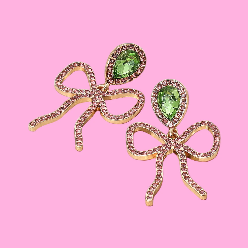 Stone Paved Bow Dangle Earrings | Teggy French