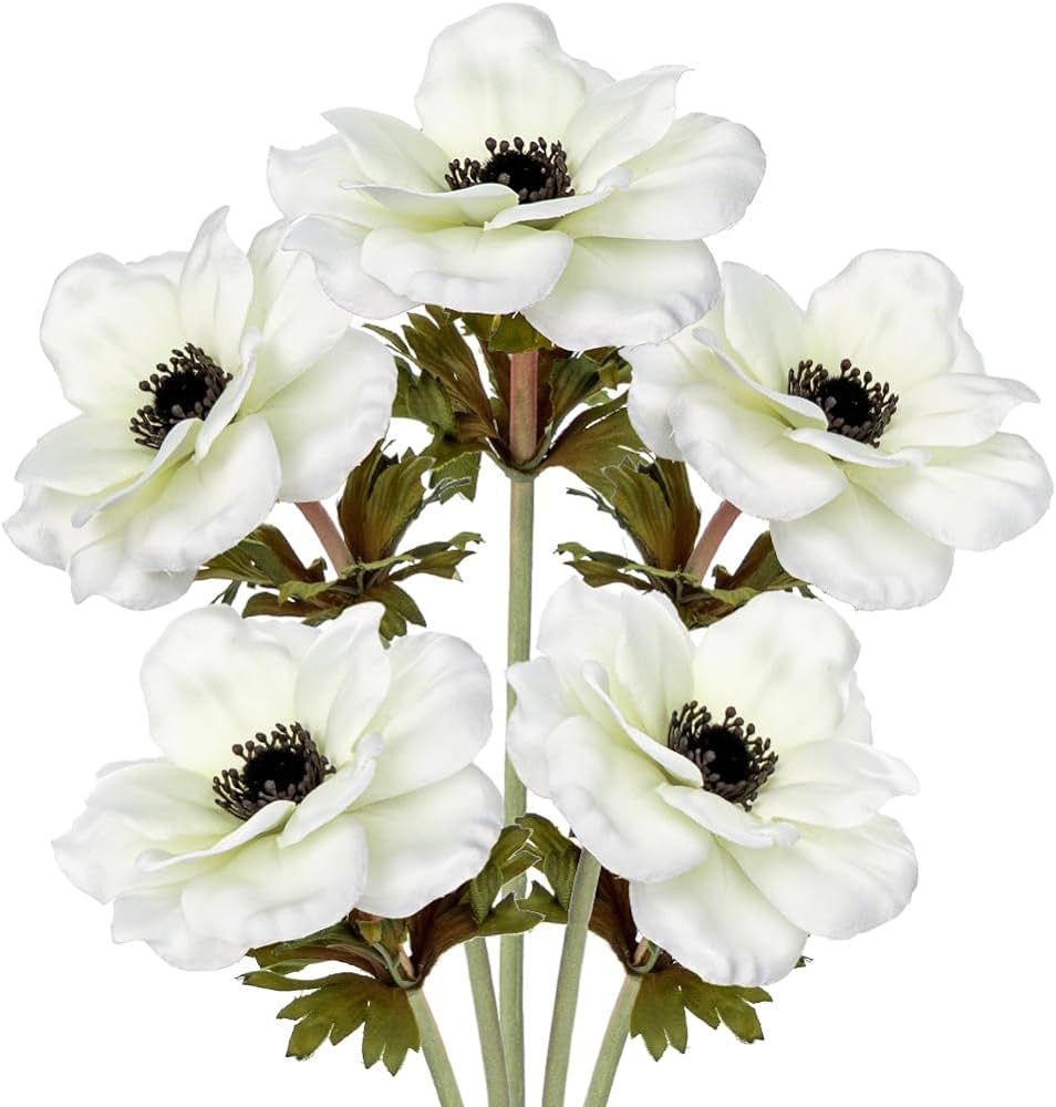5Pcs Anemone Flowers Artificial Silk Flowers 20.9" White Faux Flowers Realistic Fake Flowers for ... | Amazon (US)