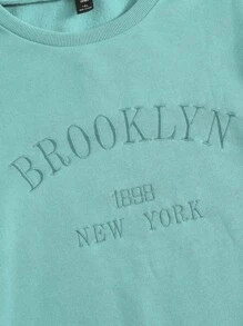 SHEIN EZwear Plus Letter Embroidery Sweatshirt With Drawstring Waist Track Shorts SKU: sf22072947... | SHEIN