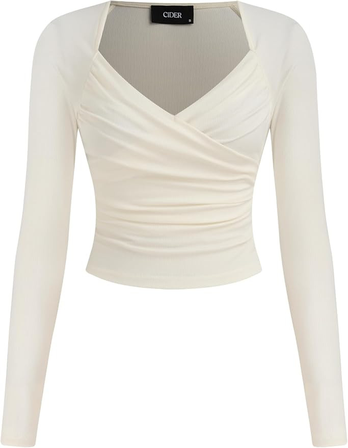 CIDER V-Neck Solid Long Sleeve Top | Amazon (US)