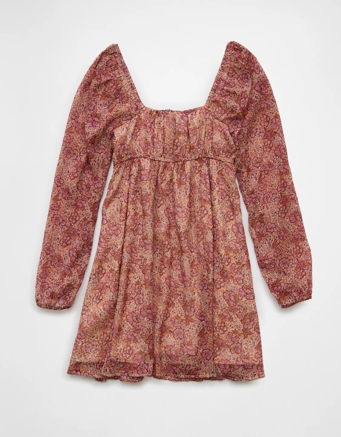 AE Long-Sleeve Chiffon Babydoll Mini Dress | American Eagle Outfitters (US & CA)