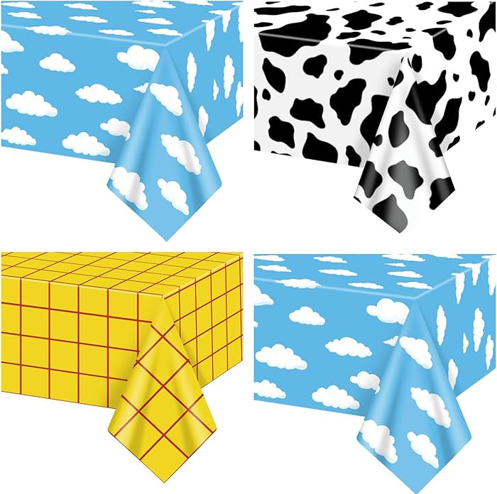 4 Pack Story Tablecloths Mix Color Plastic Table Cover Cow Pattern Printed Check Tablecover Story... | Amazon (US)