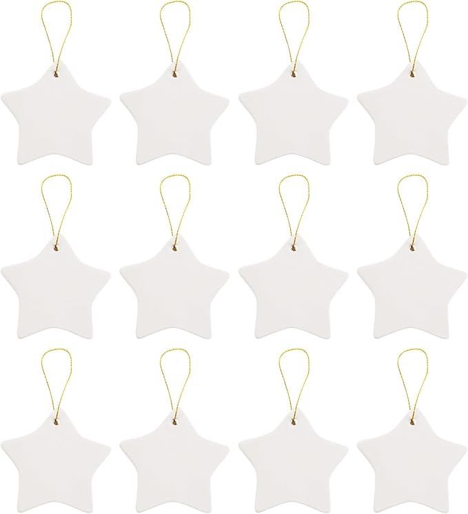 Ready to Paint DIY Star Shape Glazed Porcelain Ceramic Ornaments with Hanger for Christmas Tree a... | Amazon (US)