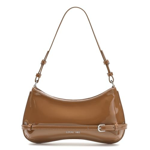 Trendy Shoulder Bag for Women, Small Under the Arm Purse Patent Leather Womens Purses and Handbags with Zipper Closure, Brown | Amazon (US)