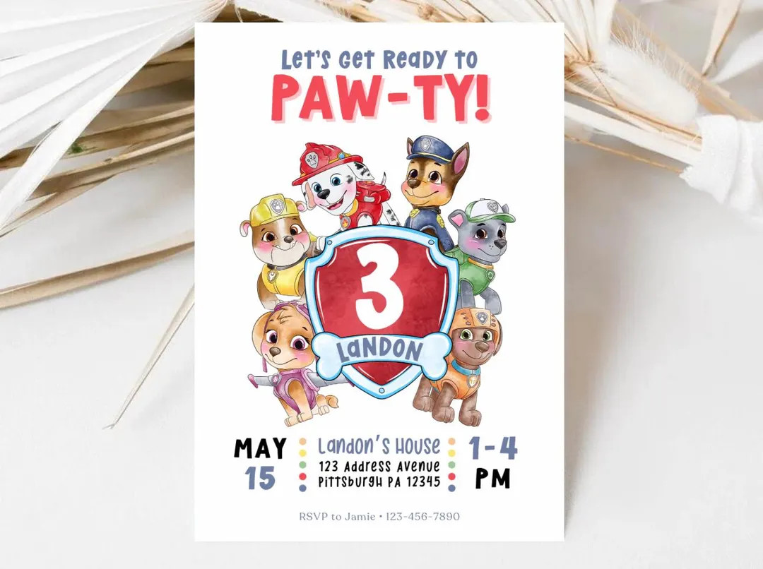Lets Get Ready to Pawty Dog Themed Birthday Party Invitation Boys Instant Digital Download Templa... | Etsy (US)