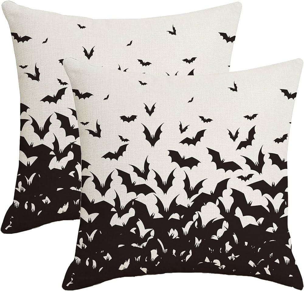 Aitukang Halloween Pillow Covers 16x16 Set of 2,Halloween Bats Decorative Throw Pillow Covers Outdoo | Amazon (US)