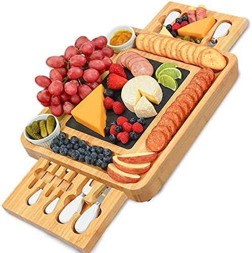 CTFT Cheese Board and Knife Set Bamboo Charcuterie Boards Serving Platter with Slate Plate -Cheese P | Amazon (US)