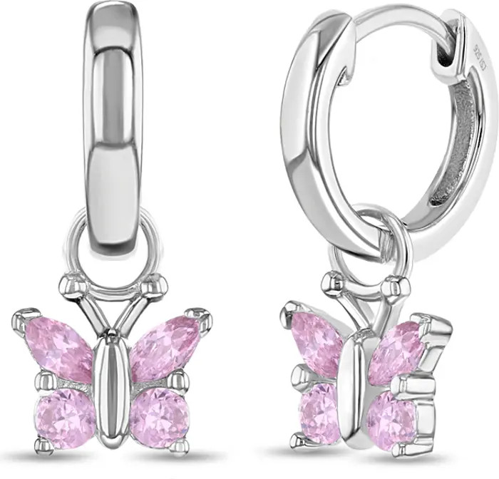 Cubic Zirconia Butterfly Dangle Hoop Earrings | Nordstrom