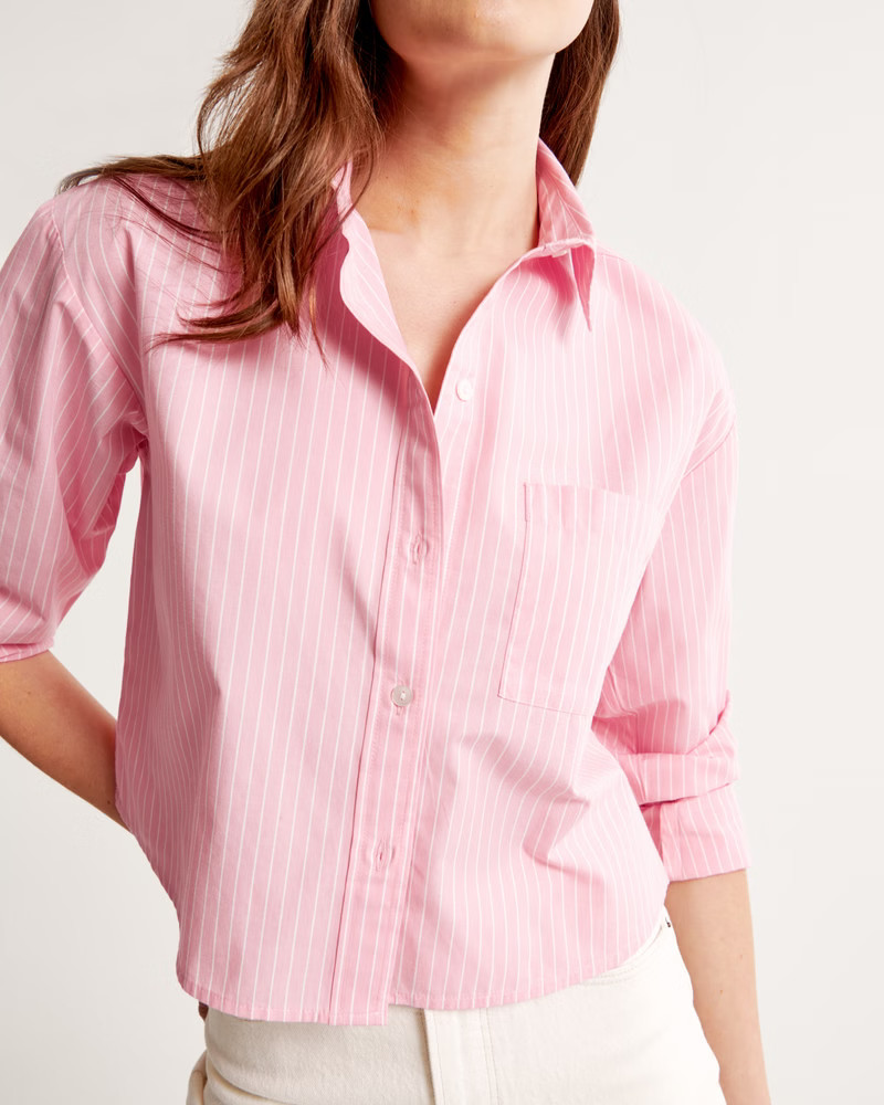 Oversized Cropped Poplin Shirt | Abercrombie & Fitch (US)